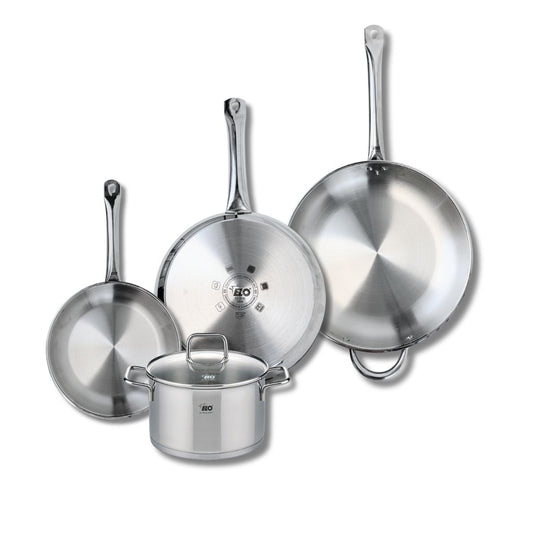 Ensemble de 3 Poêles de cuisson 24, 28 et 32 cm et 1 faitout 20 cm Elo Profi Citrin