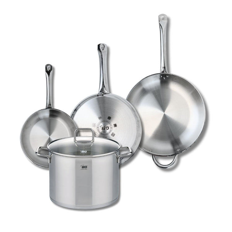 Ensemble de 3 Poêles de cuisson 24, 28 et 32 cm et 1 faitout 26 cm Elo Profi Citrin