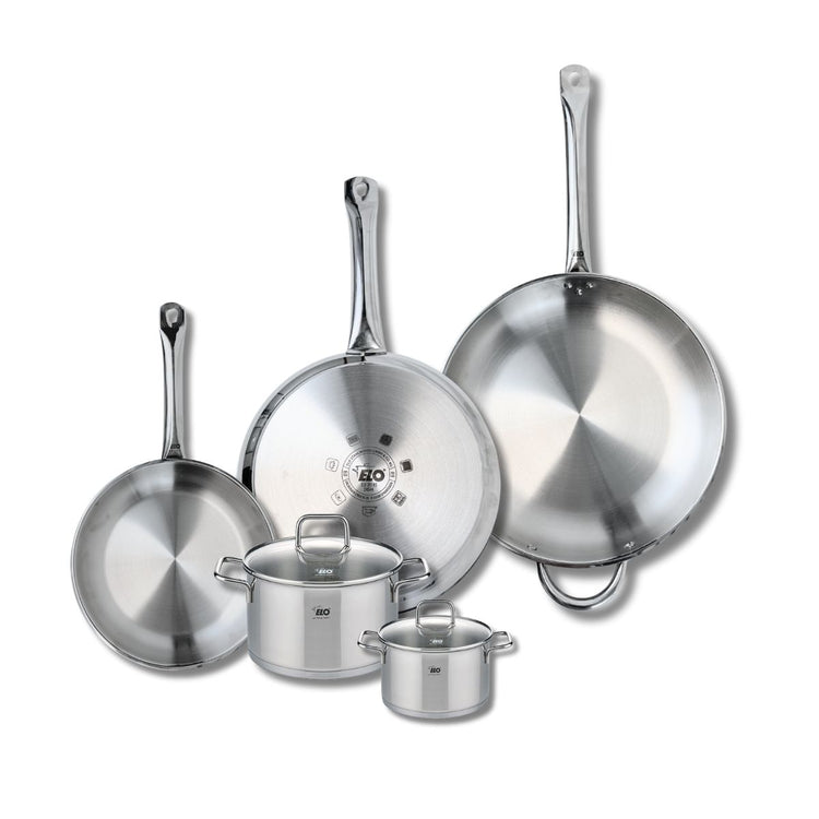 Ensemble de 3 Poêles de cuisson 24, 28 et 32 cm et 2 faitouts 12 et 16 cm Elo Profi Citrin