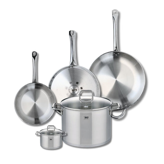 Ensemble de 3 Poêles de cuisson 24, 28 et 32 cm et 2 faitouts 12 et 26 cm Elo Profi Citrin