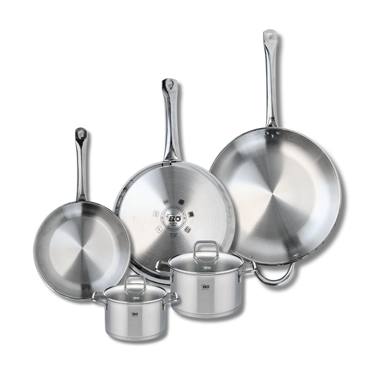 Ensemble de 3 Poêles de cuisson 24, 28 et 32 cm et 2 faitouts 14 et 16 cm Elo Profi Citrin