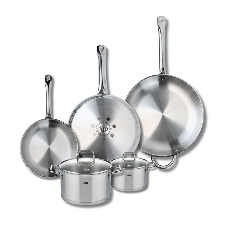 Ensemble de 3 Poêles de cuisson 24, 28 et 32 cm et 2 faitouts 14 et 20 cm Elo Profi Citrin