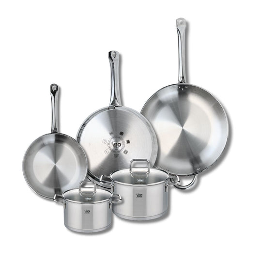 Ensemble de 3 Poêles de cuisson 24, 28 et 32 cm et 2 faitouts 16 et 20 cm Elo Profi Citrin