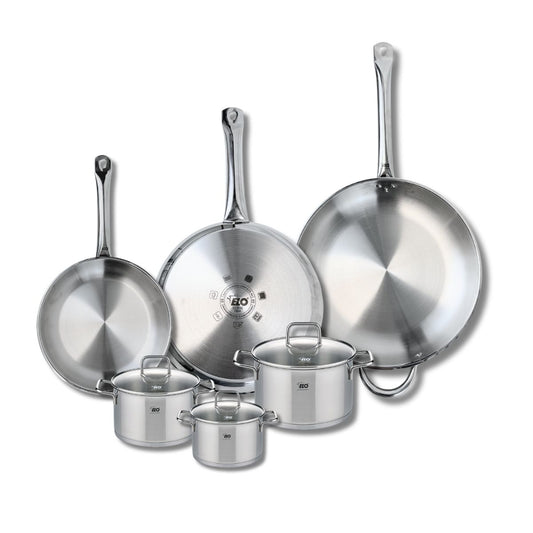 Ensemble de 3 Poêles de cuisson 24, 28 et 32 cm et 3 faitouts 12, 14 et 16 cm Elo Profi Citrin