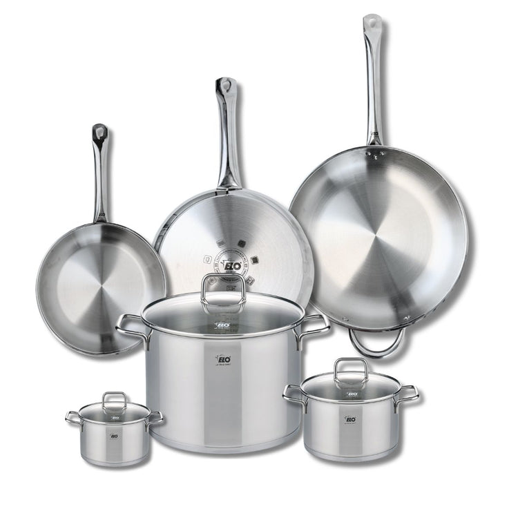 Ensemble de 3 Poêles de cuisson 24, 28 et 32 cm et 3 faitouts 12, 16 et 26 cm Elo Profi Citrin