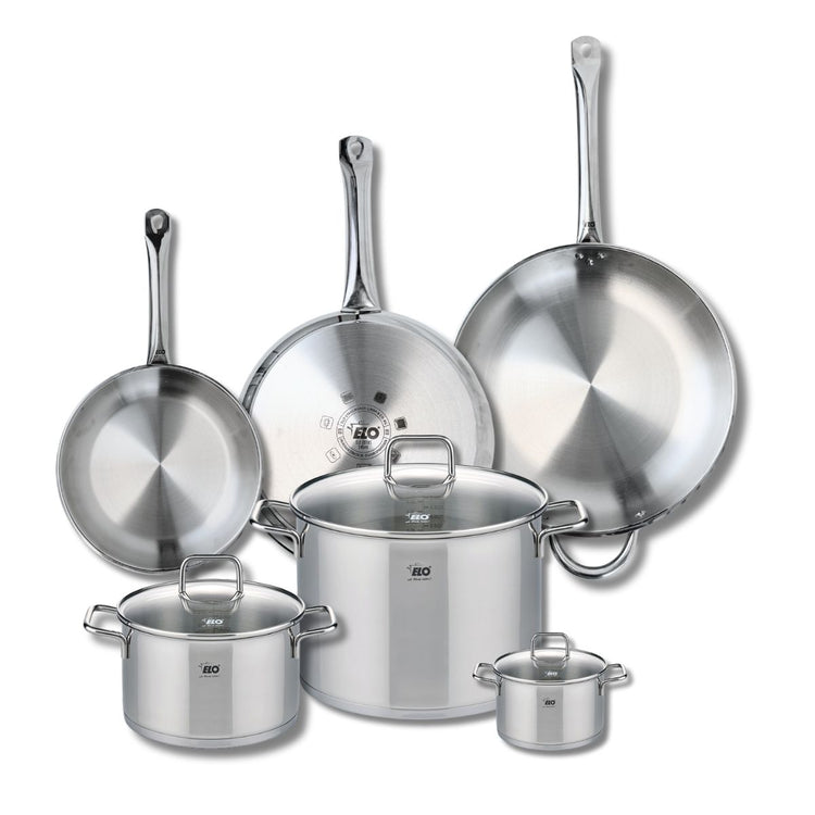 Ensemble de 3 Poêles de cuisson 24, 28 et 32 cm et 3 faitouts 12, 20 et 26 cm Elo Profi Citrin