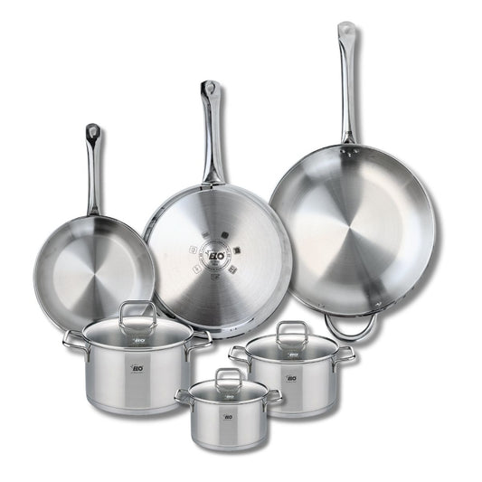 Ensemble de 3 Poêles de cuisson 24, 28 et 32 cm et 3 faitouts 14, 16 et 20 cm Elo Profi Citrin