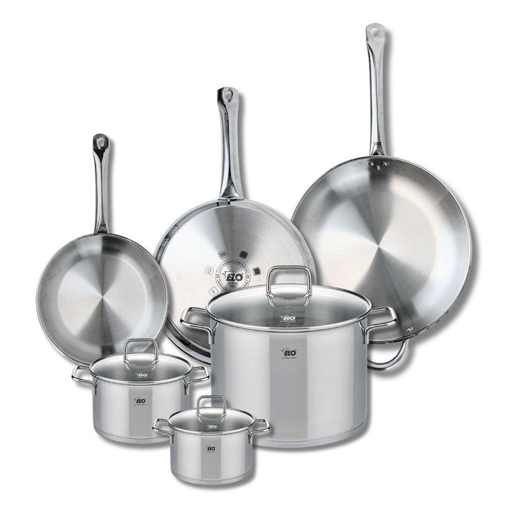 Ensemble de 3 Poêles de cuisson 24, 28 et 32 cm et 3 faitouts 14, 16 et 26 cm Elo Profi Citrin