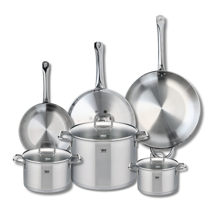 Ensemble de 3 Poêles de cuisson 24, 28 et 32 cm et 3 faitouts 16, 20 et 26 cm Elo Profi Citrin