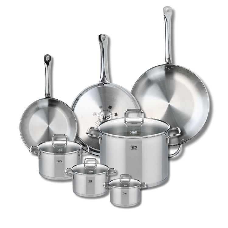 Ensemble de 3 Poêles de cuisson 24, 28 et 32 cm et 4 faitouts 12, 14, 16 et 26 cm Elo Profi Citrin