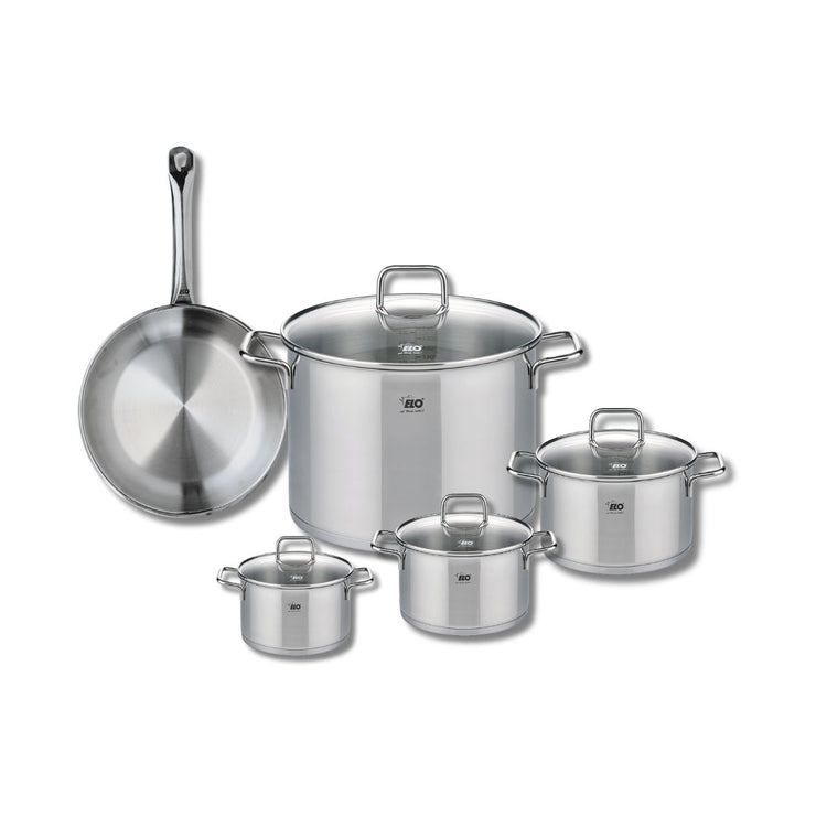 Ensemble de 1 Poêle de cuisson 24 cm et 4 faitouts 12, 14, 16 et 26 cm Elo Profi Citrin