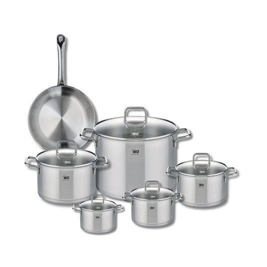 Ensemble de 1 Poêle de cuisson 24 cm et 5 faitouts 12, 14, 16, 20 et 26 cm Elo Profi Citrin