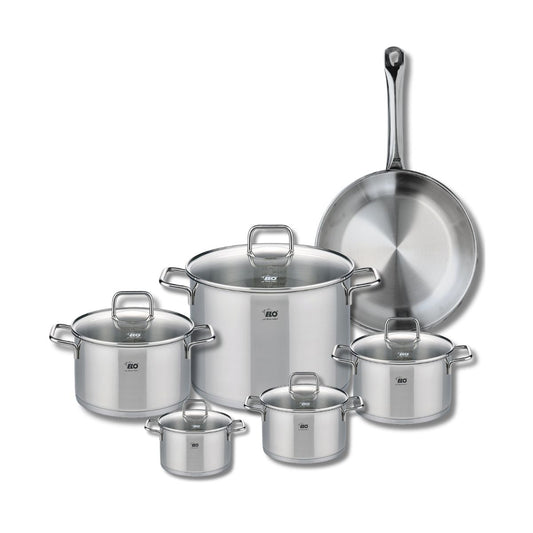 Ensemble de 1 Poêle de cuisson 28 cm et 5 faitouts 12, 14, 16, 20 et 26 cm Elo Profi Citrin