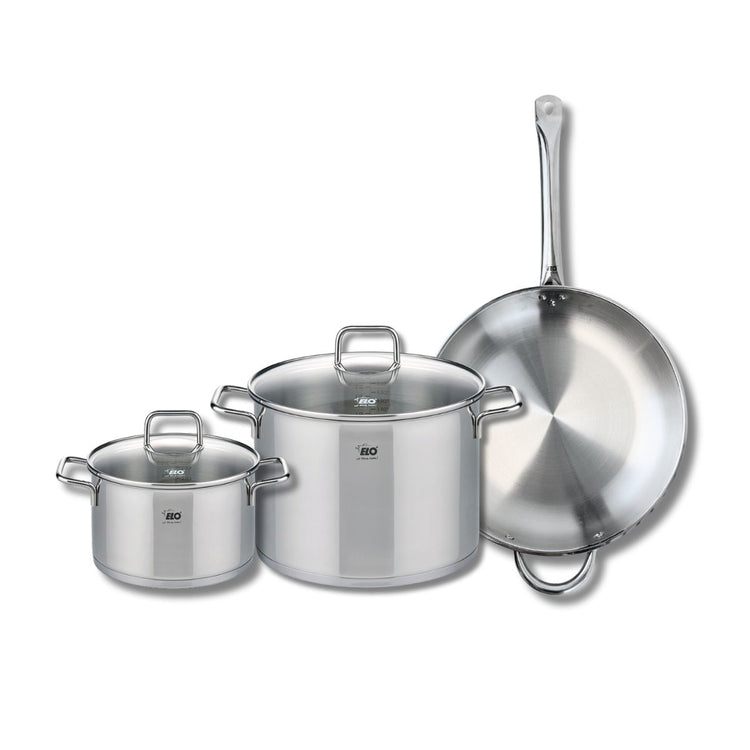 Ensemble de 1 Poêle de cuisson 32 cm et 2 faitouts 20 et 26 cm Elo Profi Citrin