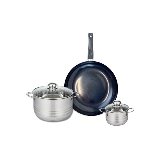 Ensemble de 1 Poêle de cuisson 28 cm et 2 faitouts 12 et 20 cm Elo Prima Brillant