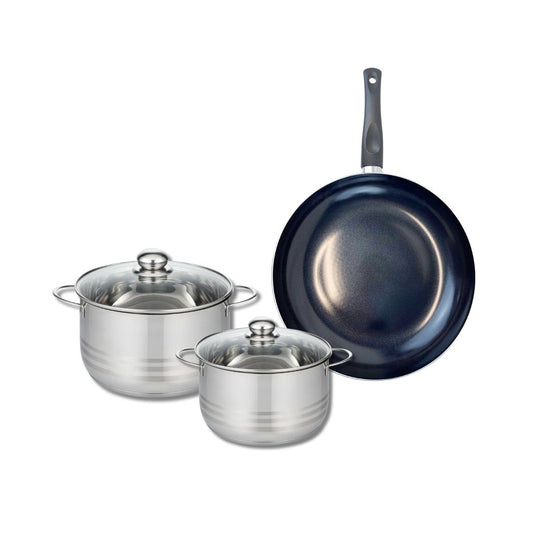 Ensemble de 1 Poêle de cuisson 32 cm et 2 faitouts 20 et 24 cm Elo Prima Brillant