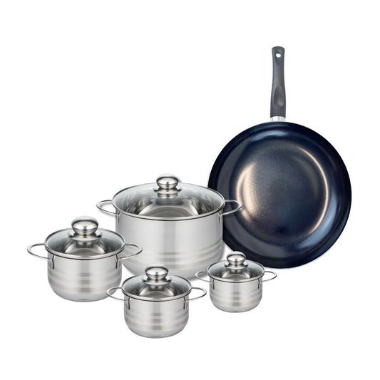 Ensemble de 1 Poêle de cuisson 32 cm et 4 faitouts 12, 14, 16 et 24 cm Elo Prima Brillant