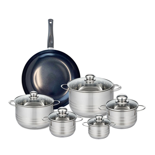 Ensemble de 1 Poêle de cuisson 32 cm et 5 faitouts 12, 14, 16, 20 et 24 cm Elo Prima Brillant