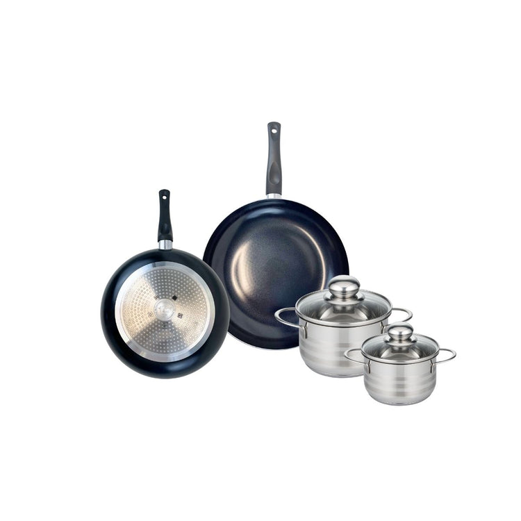 Ensemble de 2 Poêles de cuisson 20 et 24 cm et 2 faitouts 12 et 14 cm Elo Prima Brillant