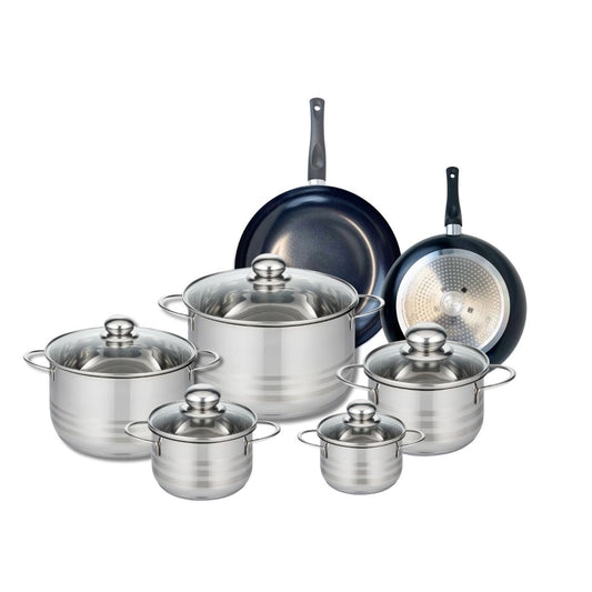 Ensemble de 2 Poêles de cuisson 20 et 24 cm et 5 faitouts 12, 14, 16, 20 et 24 cm Elo Prima Brillant