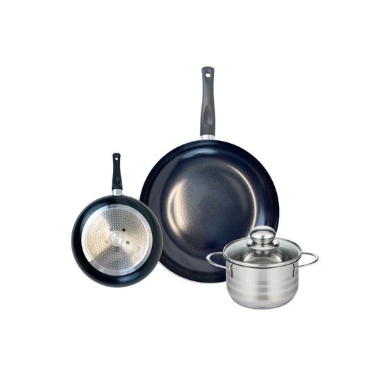 Ensemble de 2 Poêles de cuisson 20 et 32 cm et 1 faitout 16 cm Elo Prima Brillant