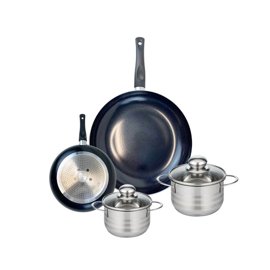 Ensemble de 2 Poêles de cuisson 20 et 32 cm et 2 faitouts 14 et 16 cm Elo Prima Brillant