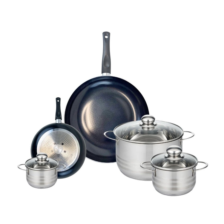 Ensemble de 2 Poêles de cuisson 20 et 32 cm et 3 faitouts 12, 16 et 24 cm Elo Prima Brillant