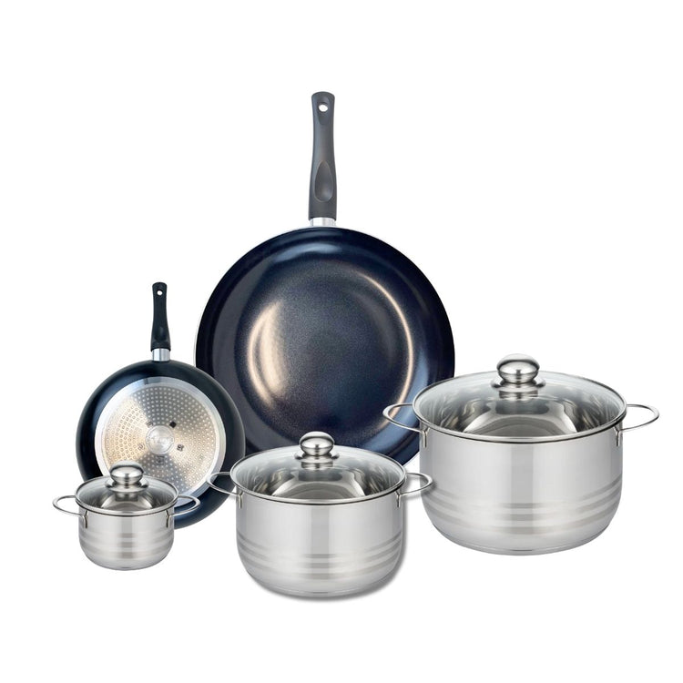 Ensemble de 2 Poêles de cuisson 20 et 32 cm et 3 faitouts 12, 20 et 24 cm Elo Prima Brillant