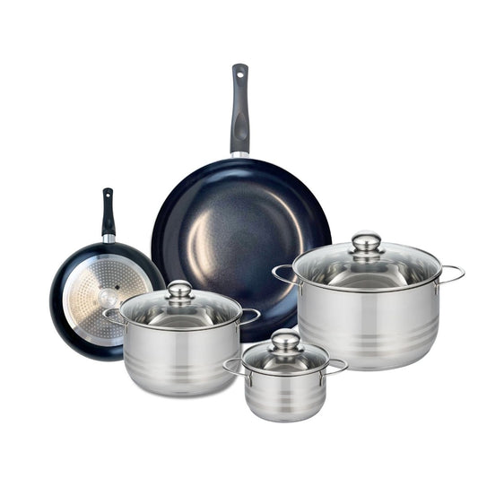 Ensemble de 2 Poêles de cuisson 20 et 32 cm et 3 faitouts 14, 20 et 24 cm Elo Prima Brillant