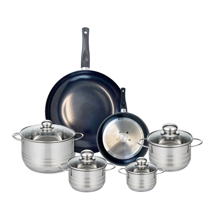 Ensemble de 2 Poêles de cuisson 20 et 32 cm et 4 faitouts 12, 14, 16 et 20 cm Elo Prima Brillant