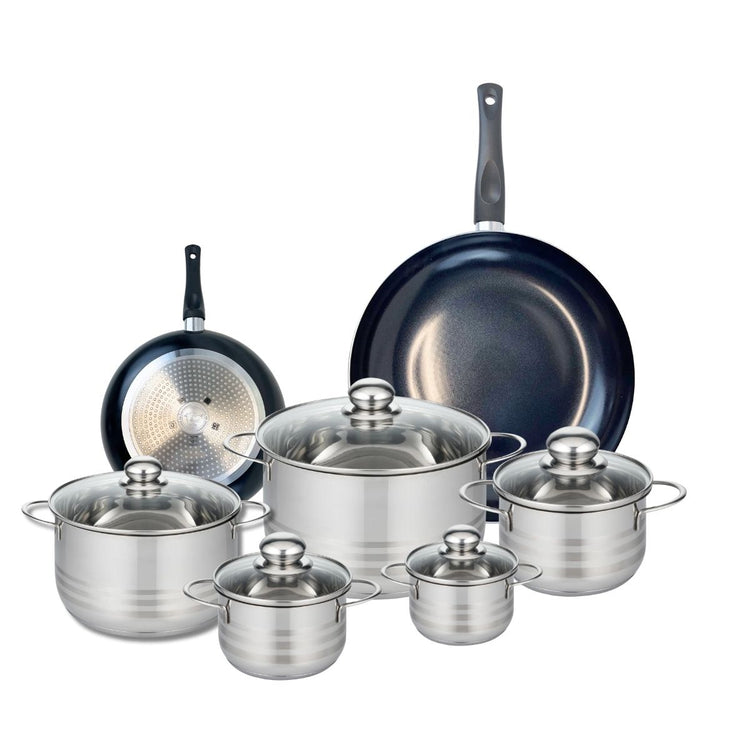 Ensemble de 2 Poêles de cuisson 20 et 32 cm et 5 faitouts 12, 14, 16, 20 et 24 cm Elo Prima Brillant