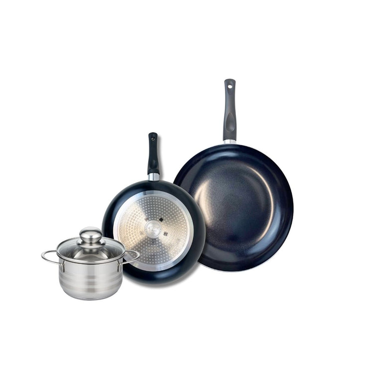 Ensemble de 2 Poêles de cuisson 24 et 28 cm et 1 faitout 14 cm Elo Prima Brillant