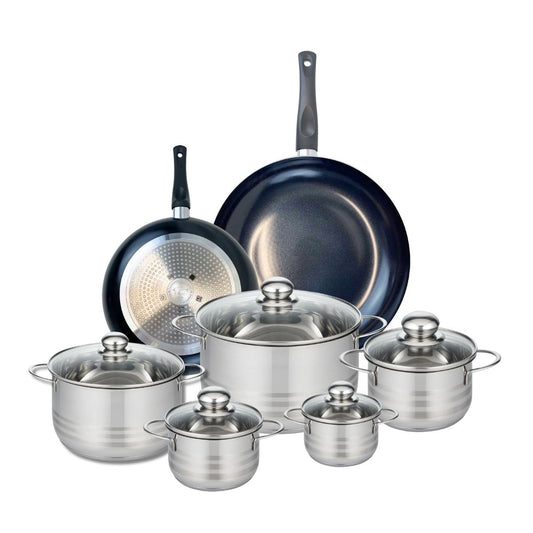 Ensemble de 2 Poêles de cuisson 24 et 32 cm et 5 faitouts 12, 14, 16, 20 et 24 cm Elo Prima Brillant