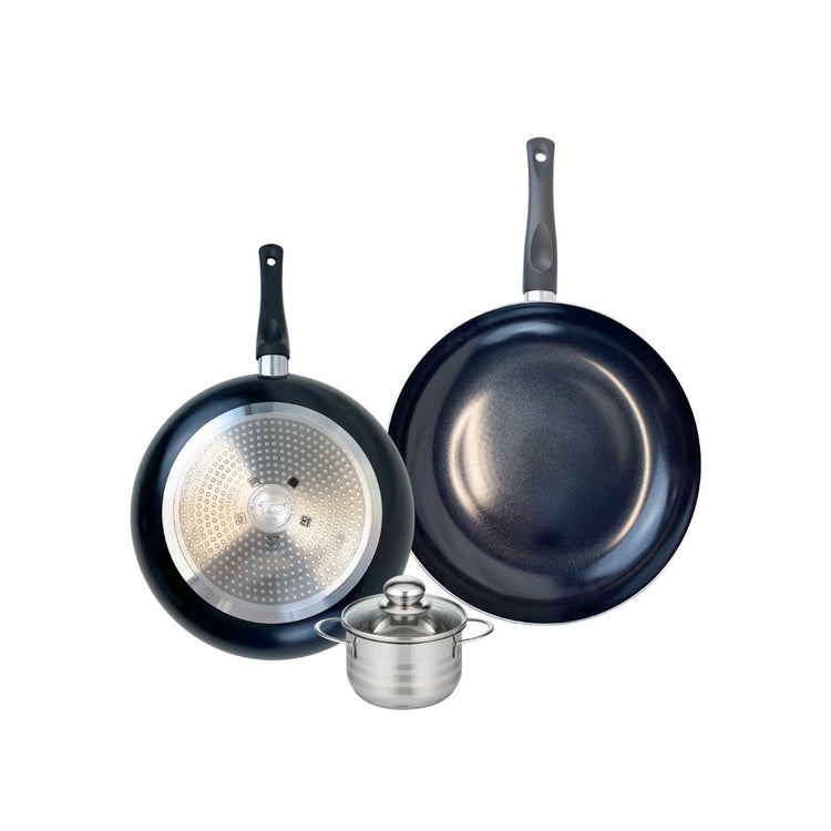 Ensemble de 2 Poêles de cuisson 28 et 32 cm et 1 faitout 12 cm Elo Prima Brillant