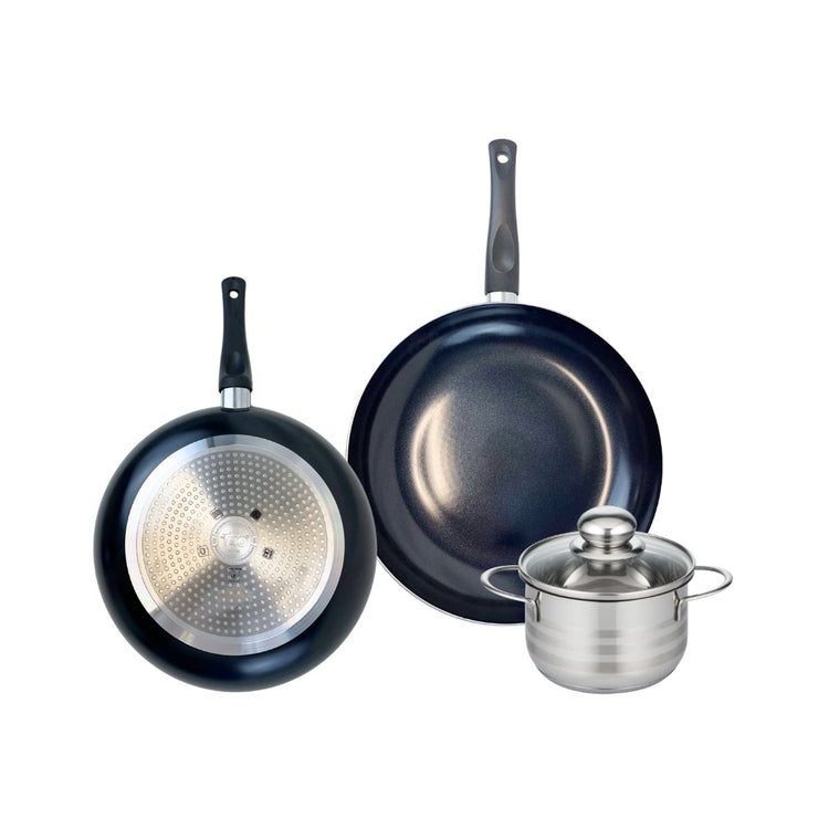 Ensemble de 2 Poêles de cuisson 28 et 32 cm et 1 faitout 16 cm Elo Prima Brillant