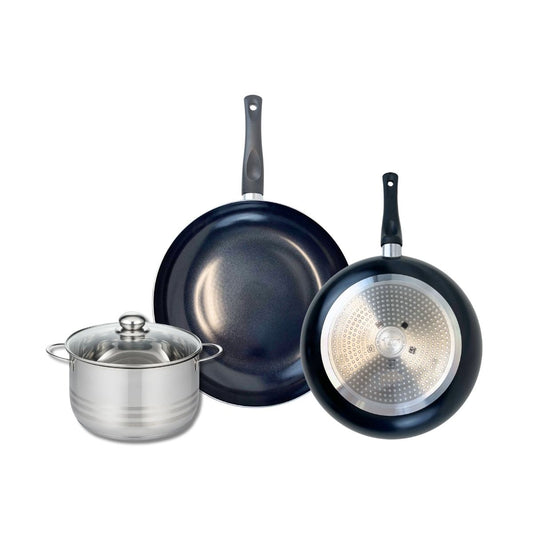 Ensemble de 2 Poêles de cuisson 28 et 32 cm et 1 faitout 20 cm Elo Prima Brillant