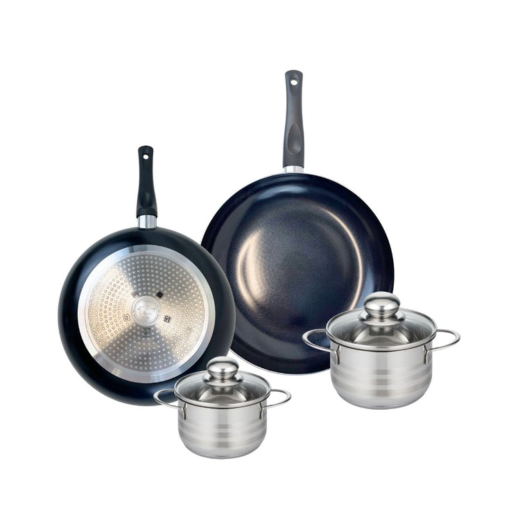 Ensemble de 2 Poêles de cuisson 28 et 32 cm et 2 faitouts 14 et 16 cm Elo Prima Brillant