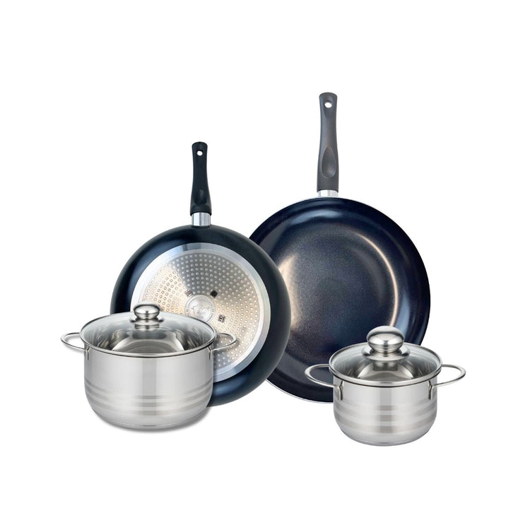 Ensemble de 2 Poêles de cuisson 28 et 32 cm et 2 faitouts 16 et 20 cm Elo Prima Brillant