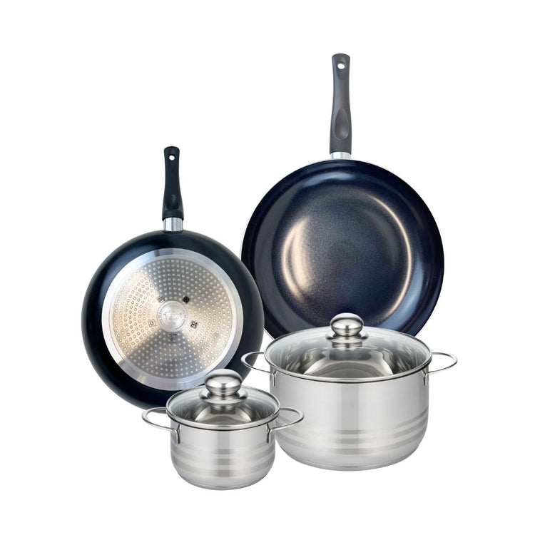 Ensemble de 2 Poêles de cuisson 28 et 32 cm et 2 faitouts 16 et 24 cm Elo Prima Brillant