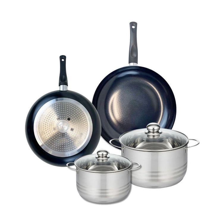 Ensemble de 2 Poêles de cuisson 28 et 32 cm et 2 faitouts 20 et 24 cm Elo Prima Brillant