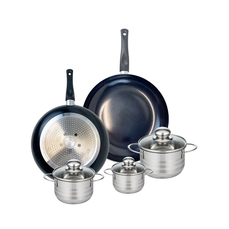 Ensemble de 2 Poêles de cuisson 28 et 32 cm et 3 faitouts 12, 14 et 16 cm Elo Prima Brillant