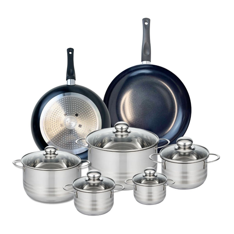 Ensemble de 2 Poêles de cuisson 28 et 32 cm et 5 faitouts 12, 14, 16, 20 et 24 cm Elo Prima Brillant