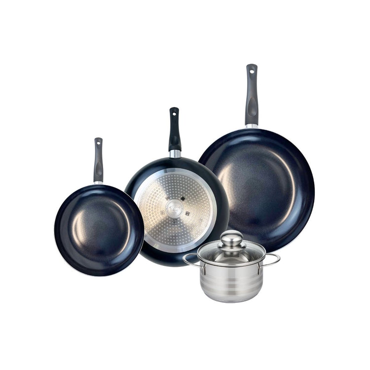 Ensemble de 3 Poêles de cuisson 20, 24 et 28 cm et 1 faitout 14 cm Elo Prima Brillant