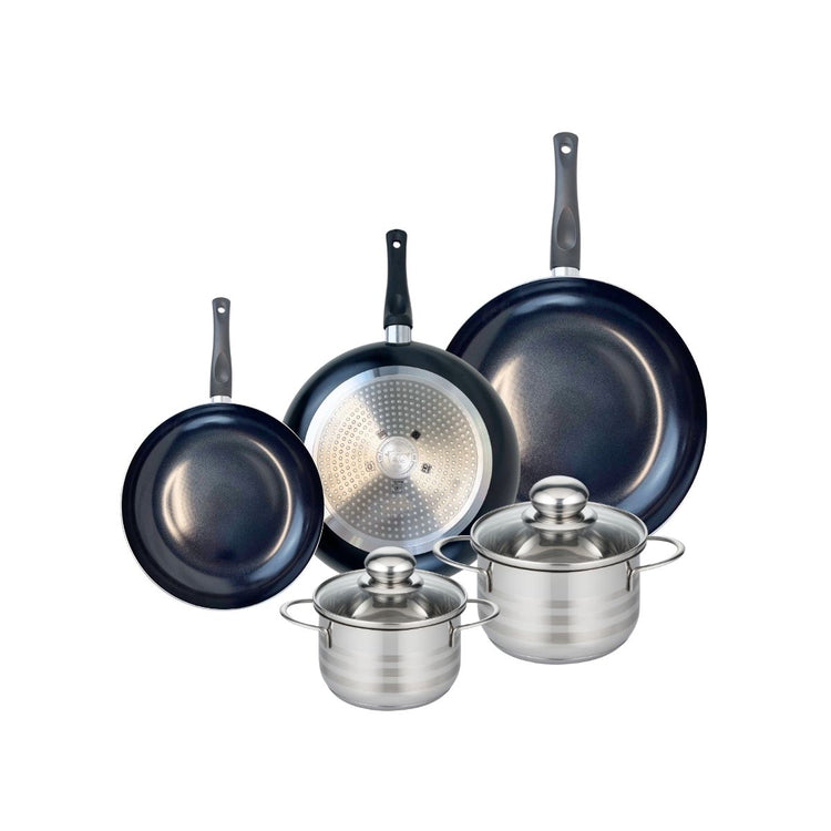 Ensemble de 3 Poêles de cuisson 20, 24 et 28 cm et 2 faitouts 14 et 16 cm Elo Prima Brillant