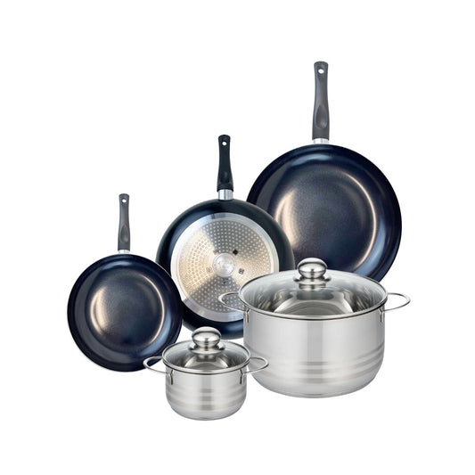 Ensemble de 3 Poêles de cuisson 20, 24 et 28 cm et 2 faitouts 14 et 24 cm Elo Prima Brillant