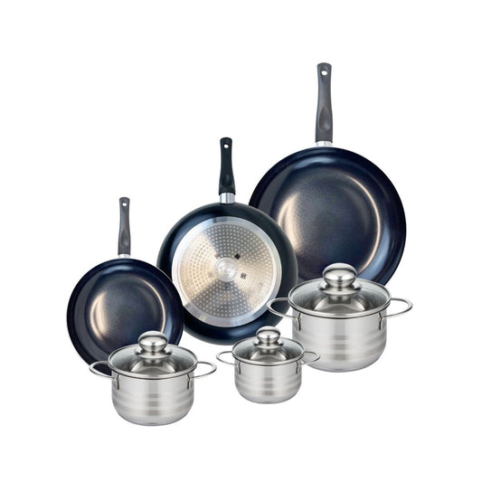 Ensemble de 3 Poêles de cuisson 20, 24 et 28 cm et 3 faitouts 12, 14 et 16 cm Elo Prima Brillant