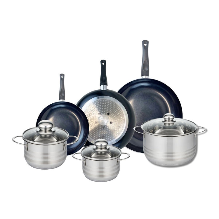 Ensemble de 3 Poêles de cuisson 20, 24 et 28 cm et 3 faitouts 14, 16 et 20 cm Elo Prima Brillant