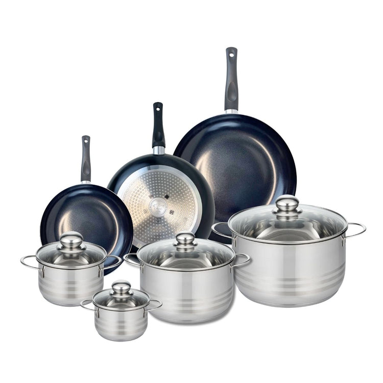 Ensemble de 3 Poêles de cuisson 20, 24 et 28 cm et 4 faitouts 12, 14, 20 et 24 cm Elo Prima Brillant