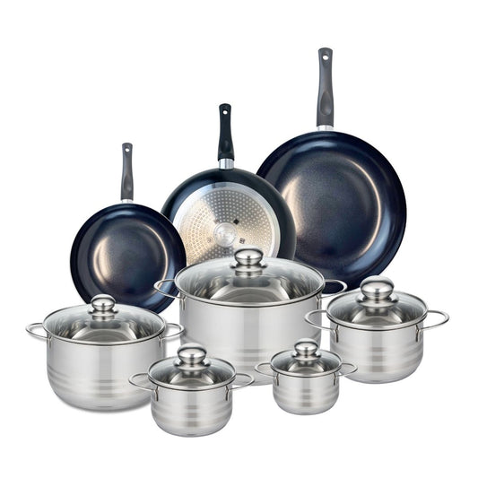 Ensemble de 3 Poêles de cuisson 20, 24 et 28 cm et 5 faitouts 12, 14, 16, 20 et 24 cm Elo Prima Brillant