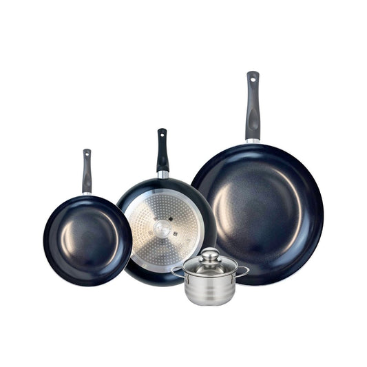 Ensemble de 3 Poêles de cuisson 20, 24 et 32 cm et 1 faitout 12 cm Elo Prima Brillant